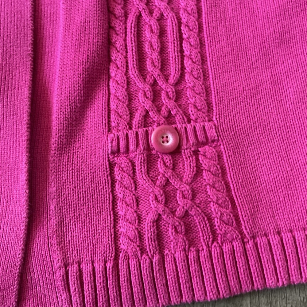 Van Heusen For Her Fuchsia Pink Cable Knit Cardigan Sweater XL Cotton - Picture 6 of 10